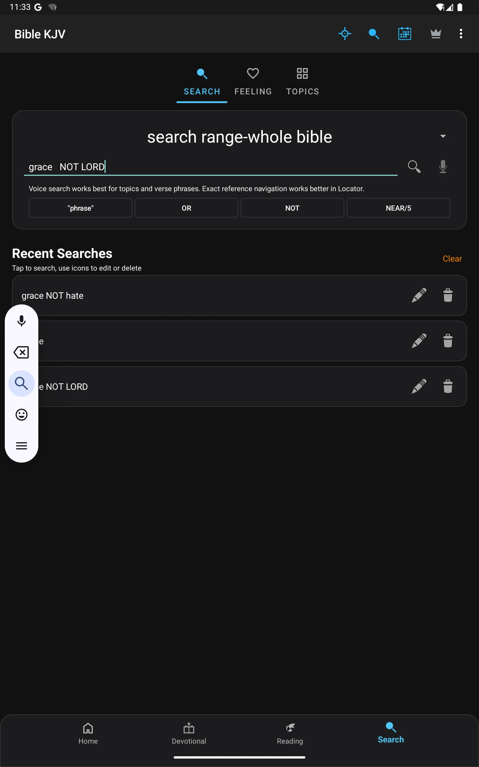 Advanced search filters in the KJV app