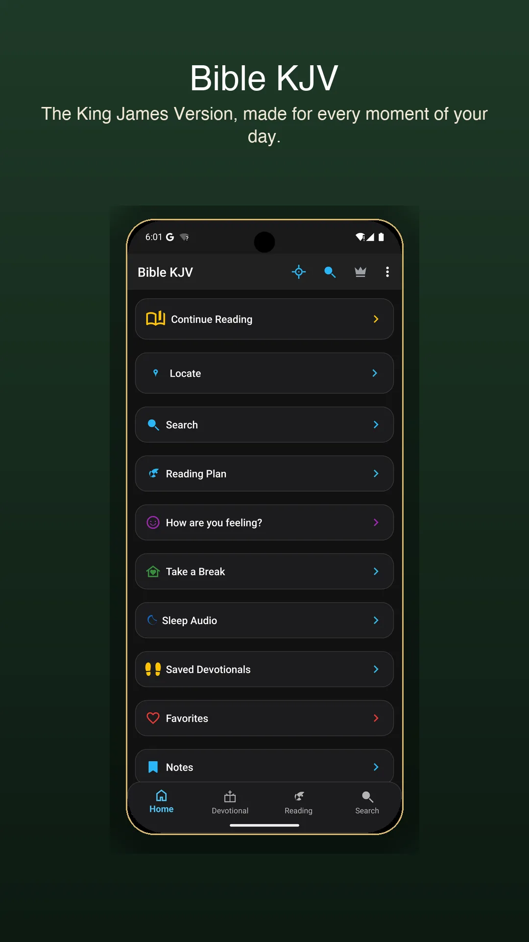 KJV app home screen
