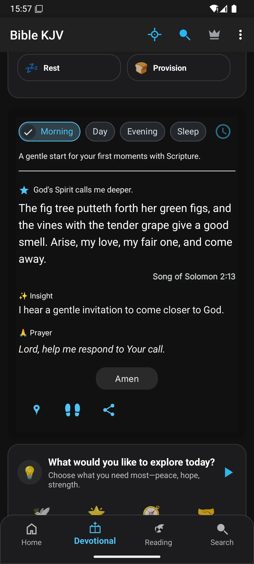 Morning verse of the day screen in the KJV app