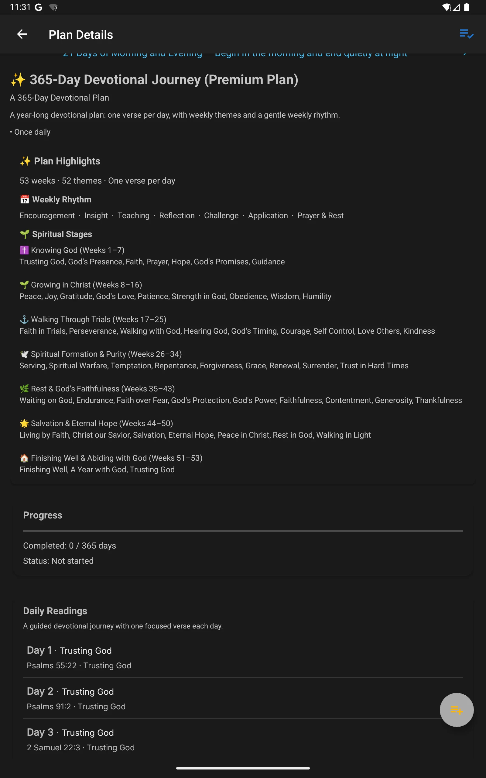 Reading plan detail in the KJV app