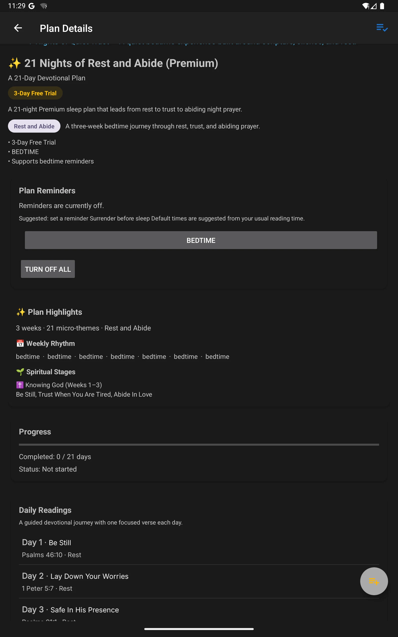 Sleep audio plan detail in the KJV app